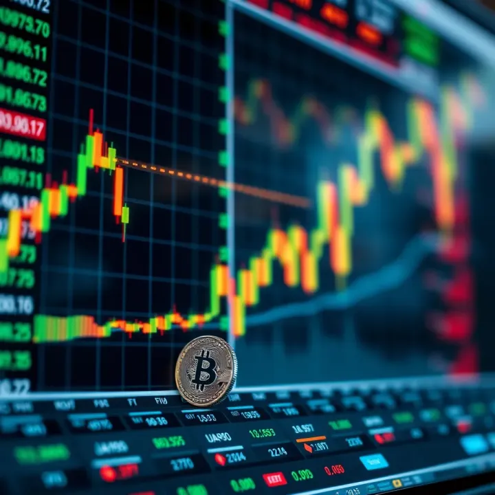 Chart displaying upward and downward cryptocurrency price movements with trading indicators