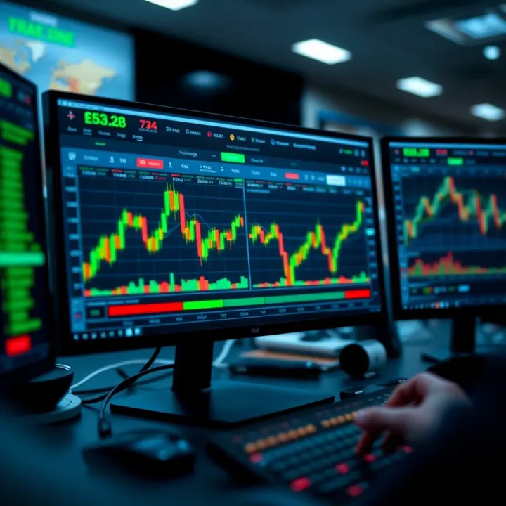 Screenshot of a modern forex trading platform showing market charts and trading options