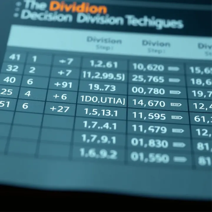 Comparison chart showing binary division steps alongside decimal division for clarity