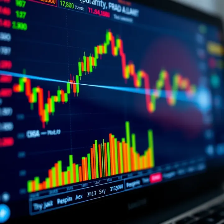 Chart displaying cryptocurrency price trends and trading volume on digital platform
