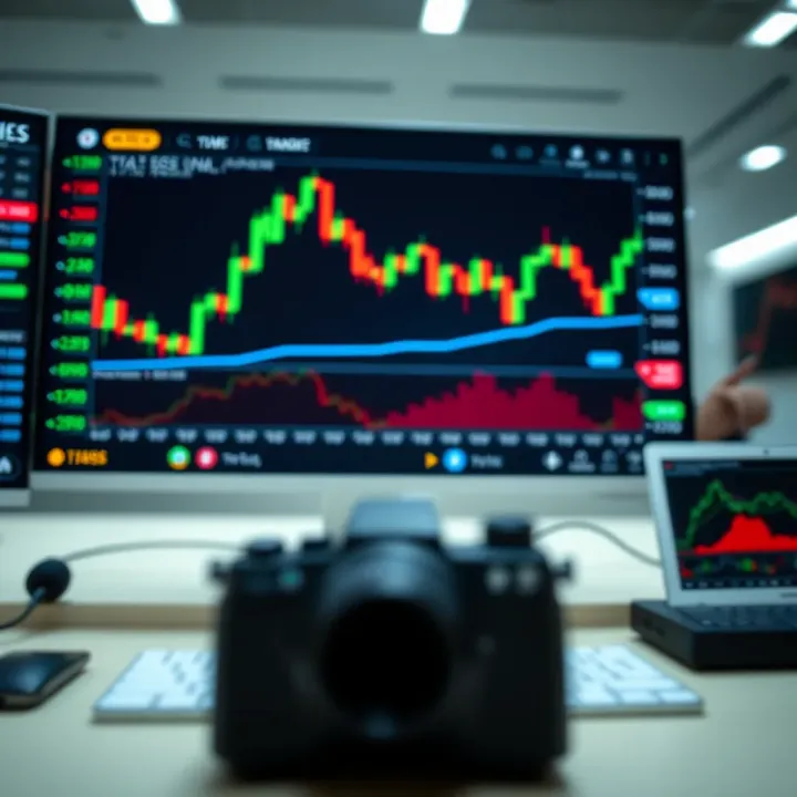 A digital trading platform interface displaying binary options charts and market trends