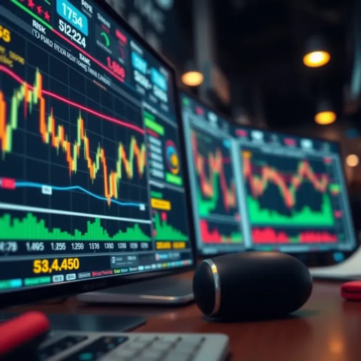 Graphical analysis with charts and risk management indicators for forex trading