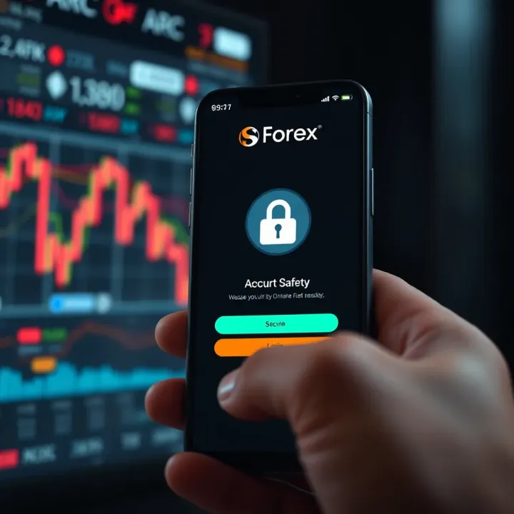 Illustration of a secure login screen on a mobile forex trading platform emphasizing account safety