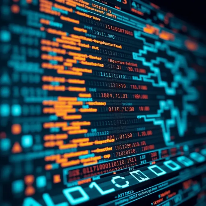Visualization of binary data streams with highlighted patterns and data structures