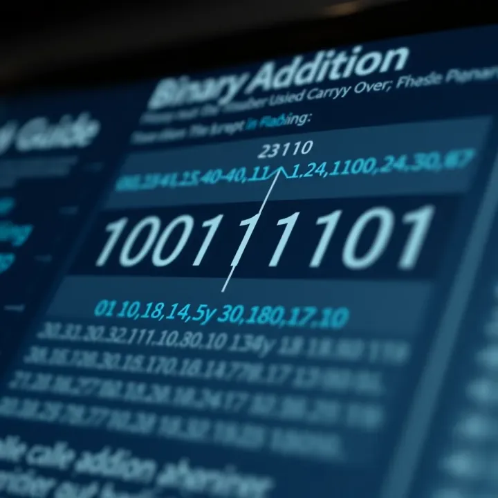 Diagram illustrating binary addition with two binary numbers aligned and summed using carry-over technique
