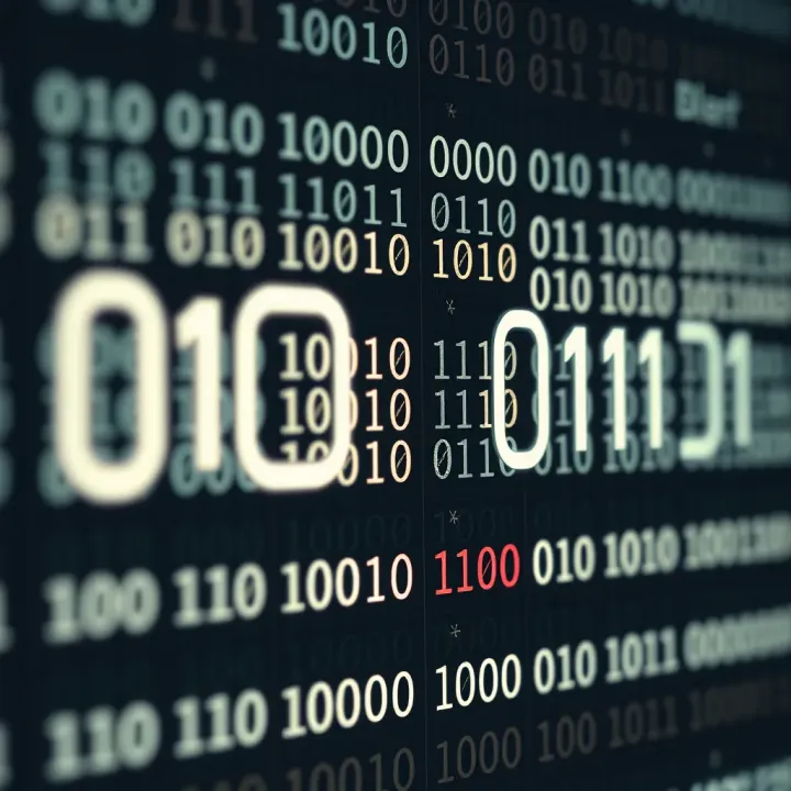 Visual representation of binary code using a sequence of ones and zeros arranged in a clear chart format