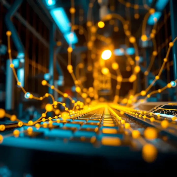 Visual depiction of digital technology networks powering communication and computing