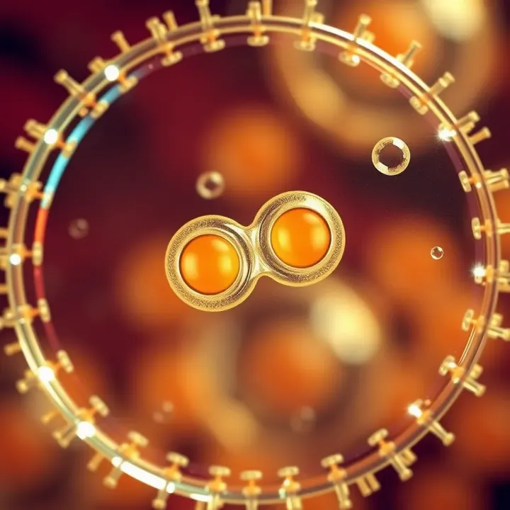 Diagram illustrating the division of a bacterial cell into two identical cells through binary fission