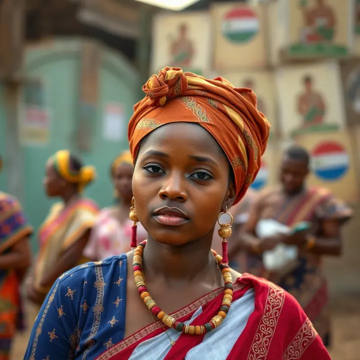 Illustration depicting traditional gender roles and cultural symbols in Nigerian society