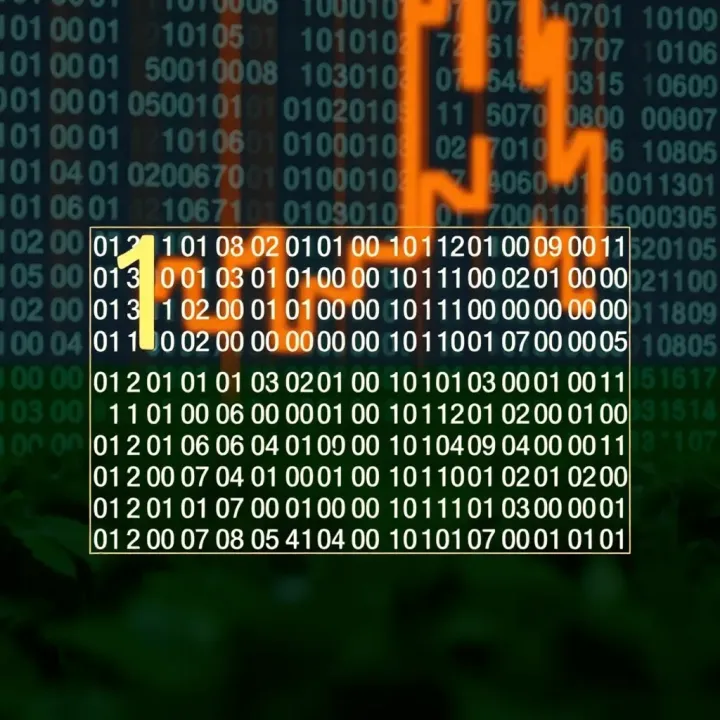 Diagram illustrating the binary numbering system with zeros and ones arranged in columns representing different place values