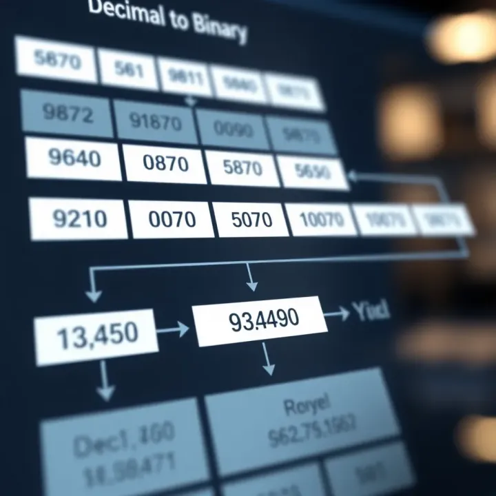 Flowchart demonstrating how to convert decimal numbers into binary format