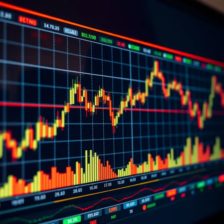 Conceptual illustration showing digital binary options trading on a financial chart with bullish and bearish trends