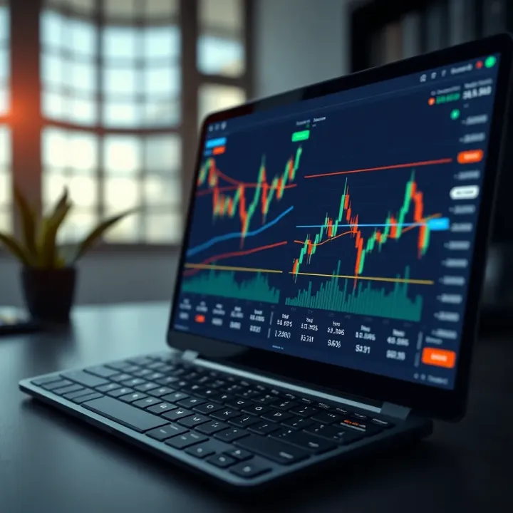 Binary options trading platform screen showing demo account interface with charts and virtual funds
