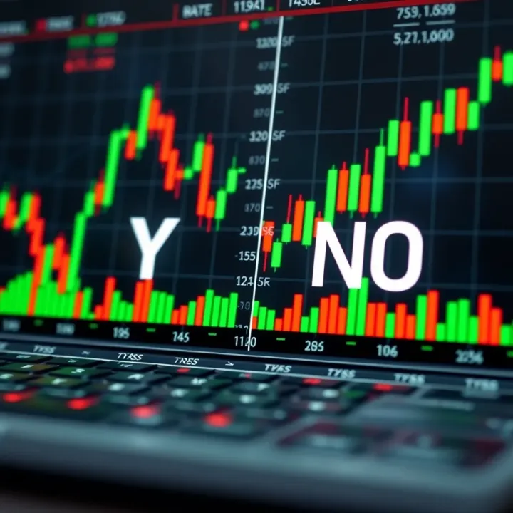 Digital representation of binary options trading showing a yes or no decision on financial charts