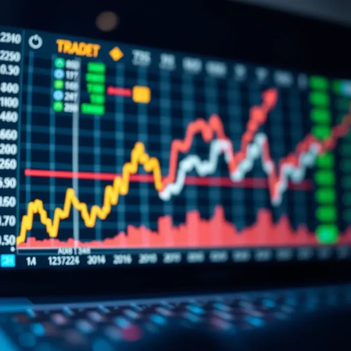 Graph showing asset price movement with upward and downward trends for binary trading