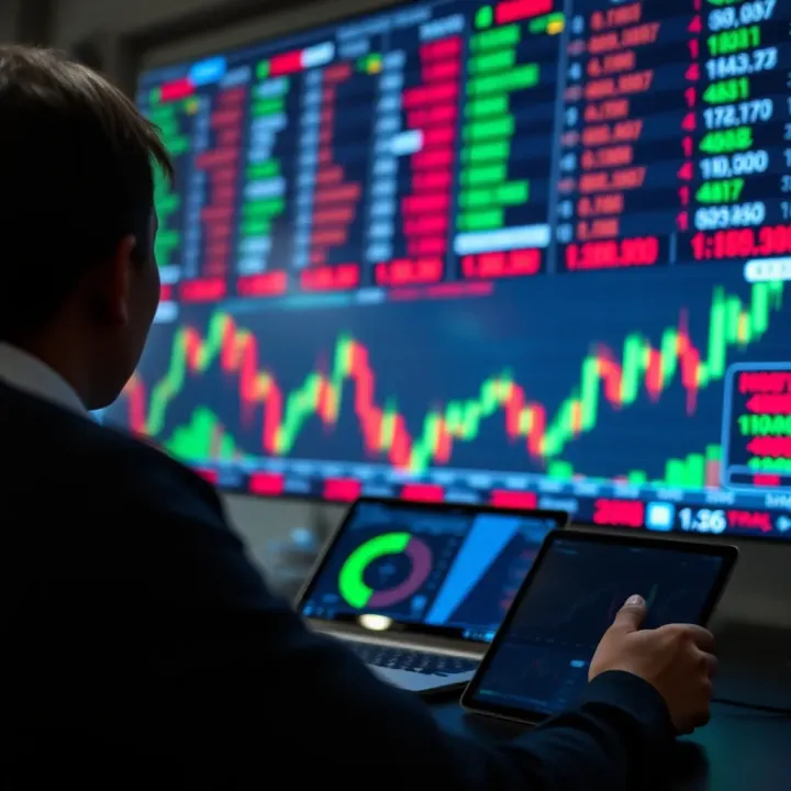 Conceptual graphic illustrating financial market dynamics with binary trading elements