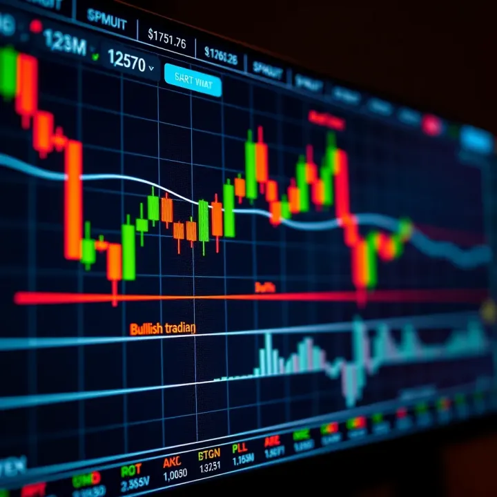 Different candlestick patterns showing bullish and bearish market trends on a digital trading chart