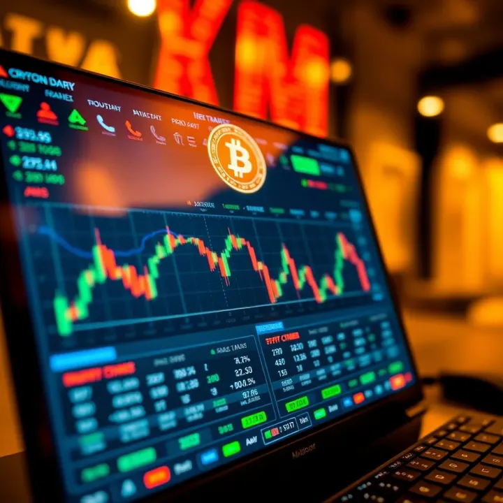 User interface of a crypto trading platform showing various digital currencies and market data