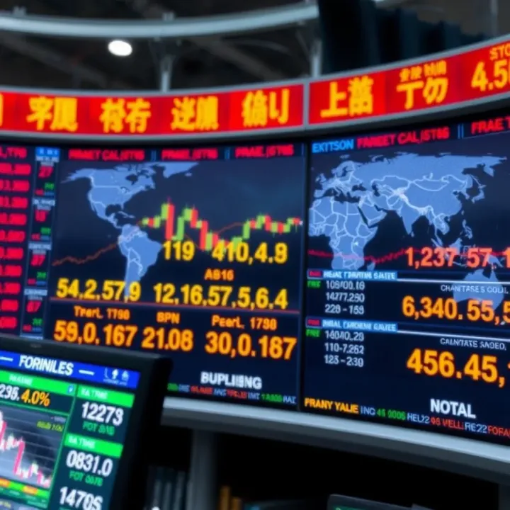 Overview of global currency exchange rates shown on digital screens