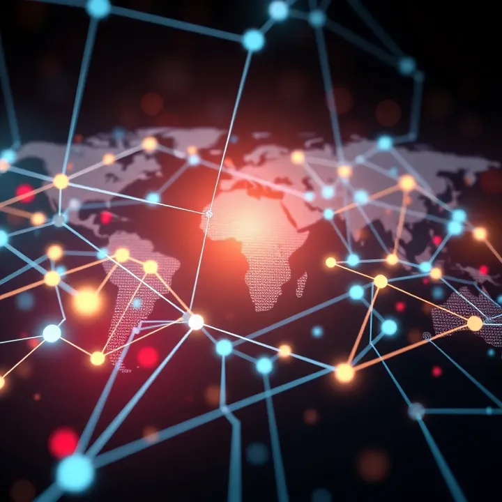 Global currency symbols interconnected by digital lines representing forex trading network