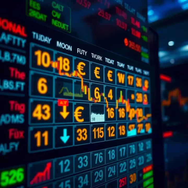 Calendar displaying key global economic indicators with currency symbols