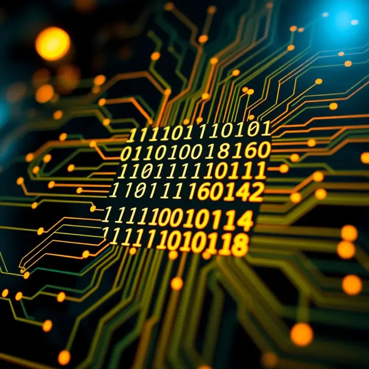 Diagram illustrating binary digits representing data in digital circuits