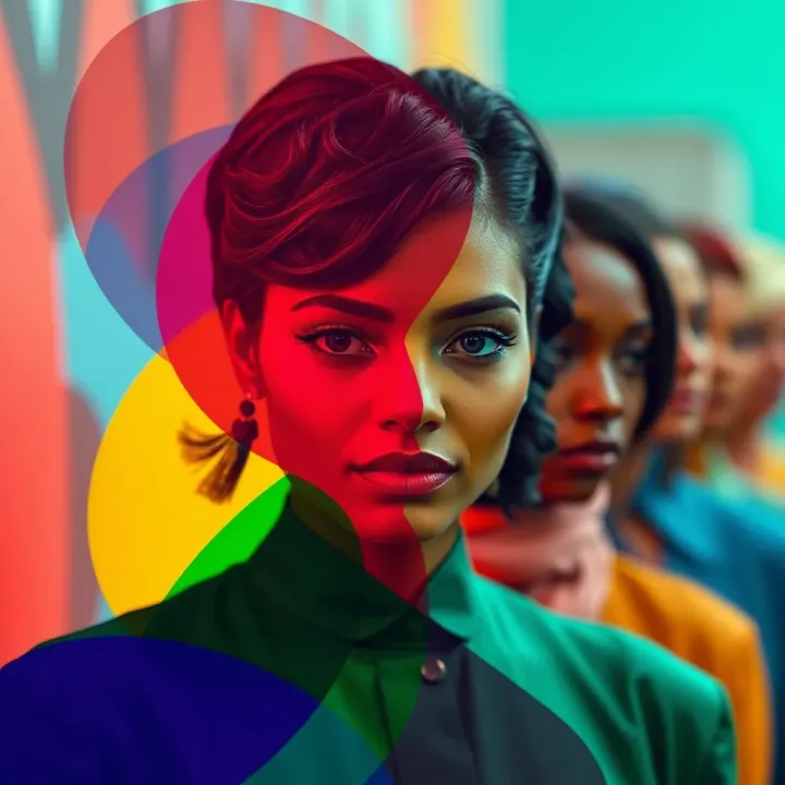 Colorful abstract representation of gender diversity with intersecting shapes and vibrant hues