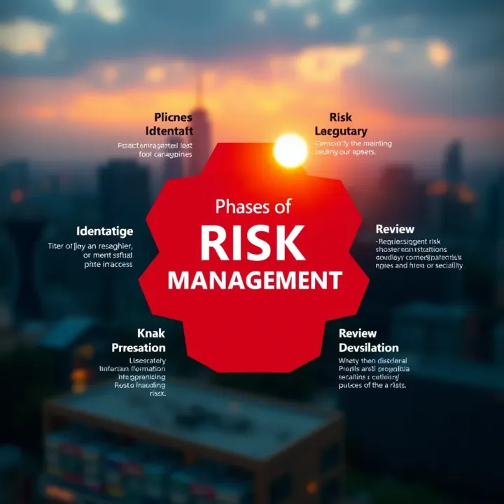 Diagram illustrating the stages of risk management from identification to review in a business context
