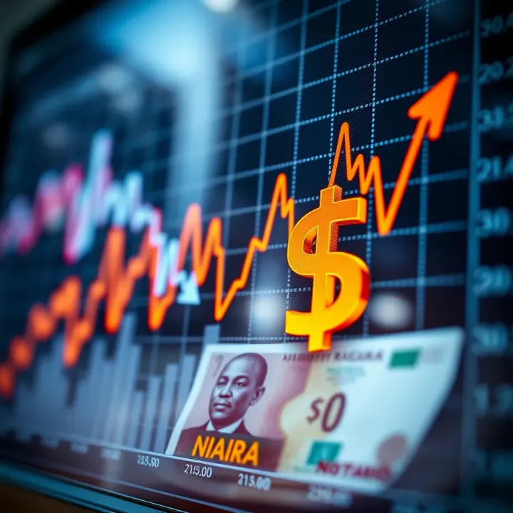 Graph showing fluctuating forex currency exchange rates with Nigerian naira symbol overlay