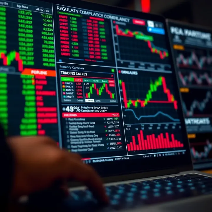 Regulatory compliance checklist and trading platform interface illustrating US forex market rules